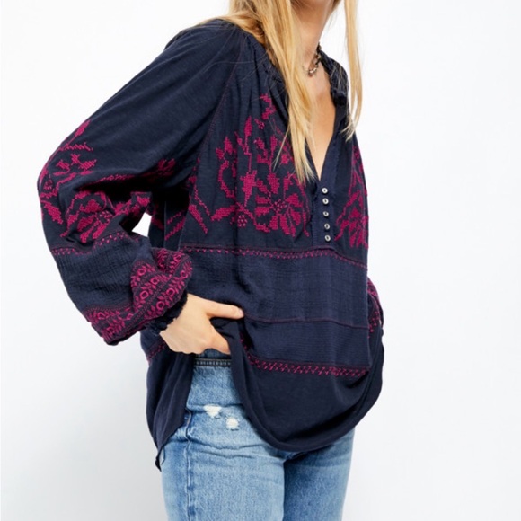 Free People Tops - Free People Persuasion Embroidered Boho Floral Blouse size medium